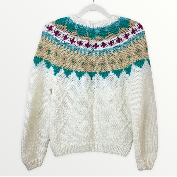 Vintage Chunky Knit Fair Isle Grandma Sweater - Picture 1 of 6